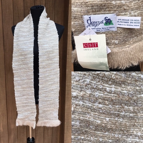 Donegal Designs Irish Knit Scarf Tan Wool Blend - Picture 2 of 6